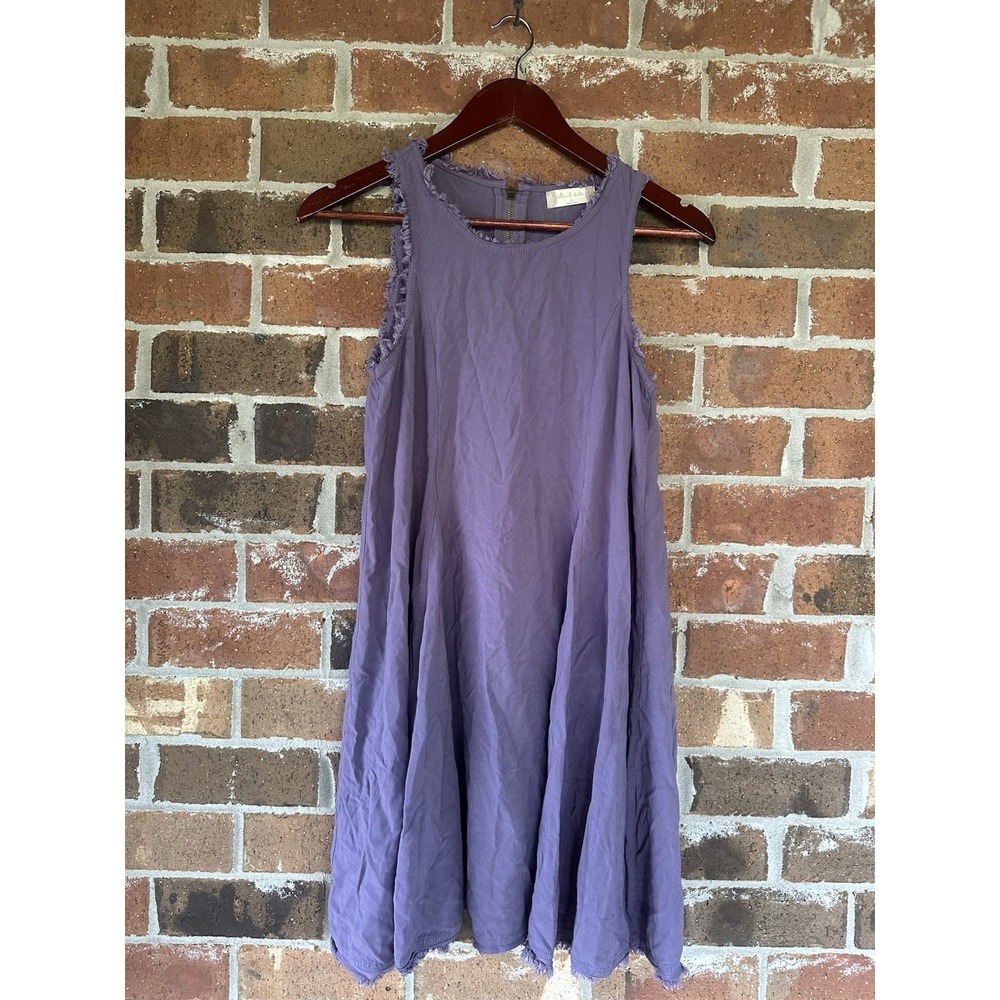 Altar'd State Women's Purple Sleeveless Distressed Fringed Boho Swing Dress S